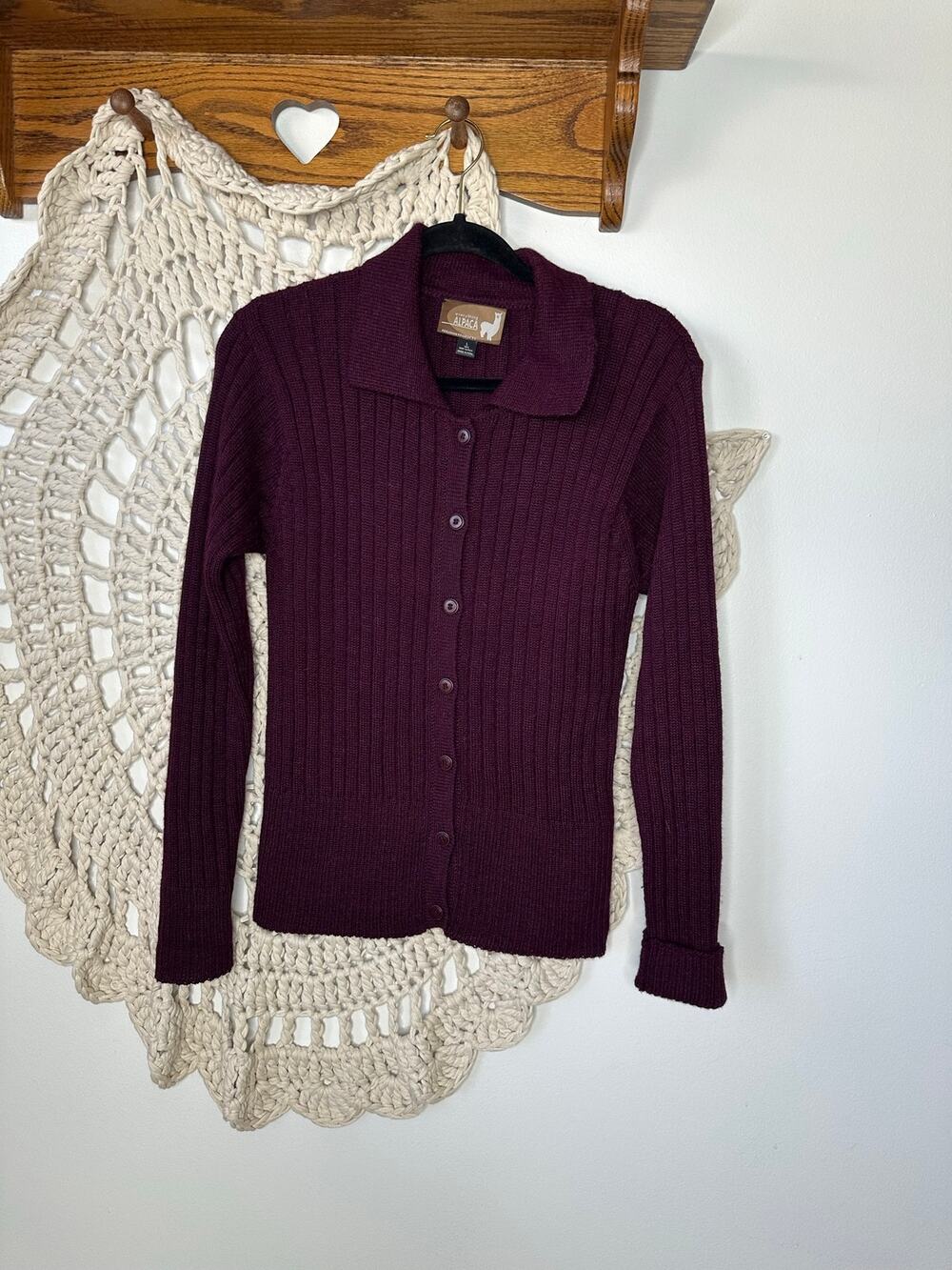 Everything Alpaca Peruvian Products Baby Alpaca Button Front Knit Polo Sweater L